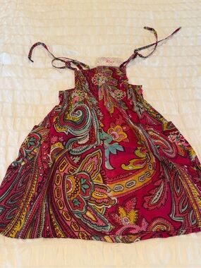 Raj Kids Paisley Boho Dress 1-2Y Pink Multicolor Tie Strap Cotton
